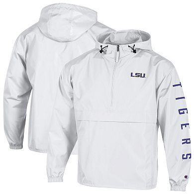 Men's Champion White LSU Tigers Cloud Packable Half-Zip Hooded Jacket