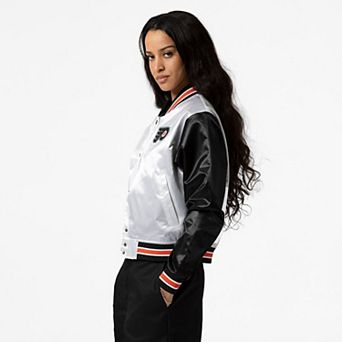 Women's Mitchell & Ness White Philadelphia Flyers Cropped Satin Full-Snap Jacket