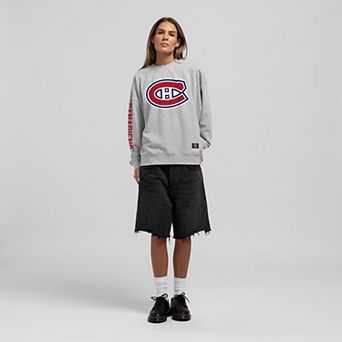 Women's Mitchell & Ness Heather Gray Montreal Canadiens Core 3-Hit Oversized Sweatshirt
