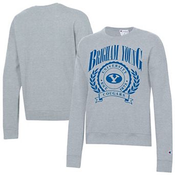 Women's Champion Heather Gray BYU Cougars Academic Crest Powerblend Crewneck Sweatshirt