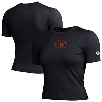 Women's Champion Black Miami Hurricanes Athletic Soft-Touch Fitted T-Shirt