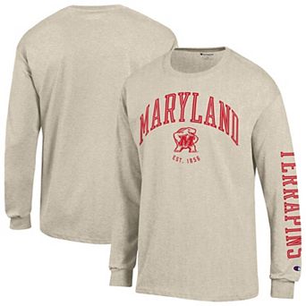 Men's Champion Heather Oatmeal Maryland Terrapins Neutral Arch Long-Sleeve T-Shirt