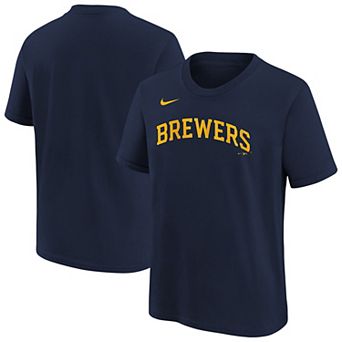 Youth Nike Athletic Navy Milwaukee Brewers Wordmark T-Shirt