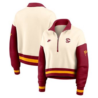 Women's Nike Natural/Cardinal USC Trojans Oversized Legacy Color Block Cropped Quarter-Zip Pullover