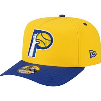 Men's New Era Gold/Royal Indiana Pacers 80s Throwback A-Frame 9FIFTY Snapback Hat