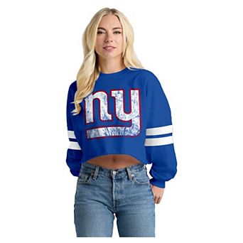 Women's Spirit Jersey Royal New York Giants Oversized Cropped Stripe Long Sleeve T-Shirt