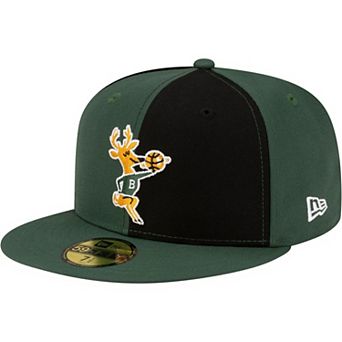 Men's New Era Black/Hunter Green Milwaukee Bucks 80s Throwback Pinwheel 59FIFTY Fitted Hat
