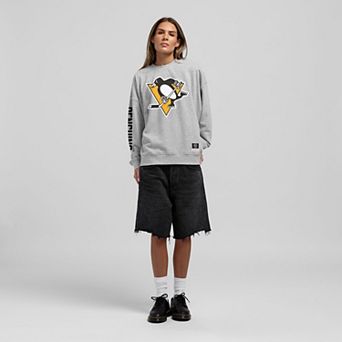 Women's Mitchell & Ness Heather Gray Pittsburgh Penguins Core 3-Hit Oversized Sweatshirt