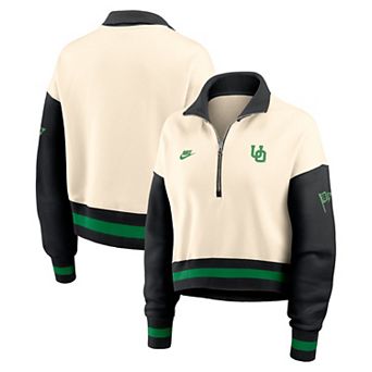 Women's Nike Natural/Black Oregon Ducks Oversized Legacy Color Block Cropped Quarter-Zip Pullover