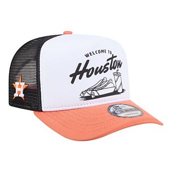Men's New Era White/Orange Houston Astros Foodie A-Frame 9FIFTY Trucker Snapback Hat