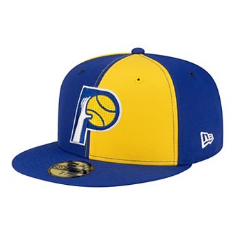 Men's New Era Gold/Royal Indiana Pacers 80s Throwback Pinwheel 59FIFTY Fitted Hat