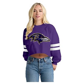 Women's Spirit Jersey Purple Baltimore Ravens Oversized Cropped Stripe Long Sleeve T-Shirt