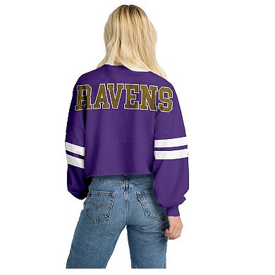 Women's Spirit Jersey Purple Baltimore Ravens Oversized Cropped Stripe Long Sleeve T-Shirt