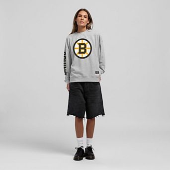Women's Mitchell & Ness Heather Gray Boston Bruins Core 3-Hit Oversized Sweatshirt