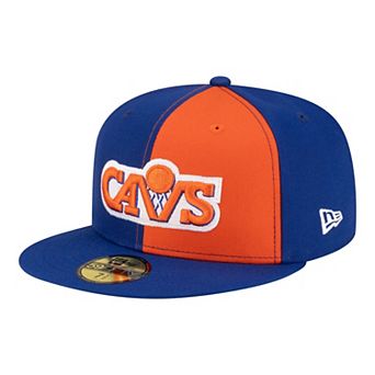 Men's New Era Orange/Blue Cleveland Cavaliers 80s Throwback Pinwheel 59FIFTY Fitted Hat