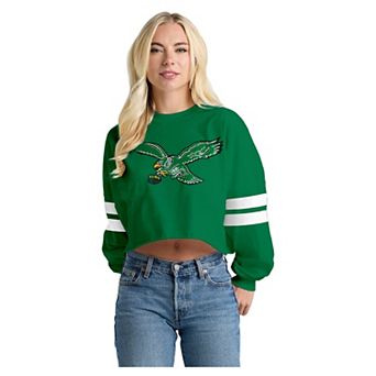 Women's Spirit Jersey Kelly Green Philadelphia Eagles Oversized Cropped Stripe Long Sleeve T-Shirt