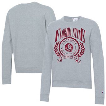 Women's Champion Heather Gray Florida State Seminoles Academic Crest Powerblend Crewneck Sweatshirt