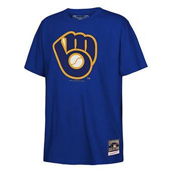 Youth Mitchell & Ness Royal Milwaukee Brewers Retro Logo T-Shirt