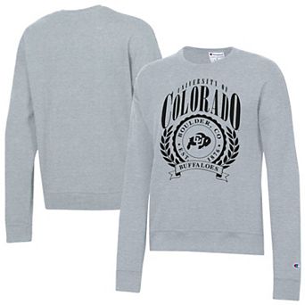 Women's Champion Heather Gray Colorado Buffaloes Academic Crest Powerblend Crewneck Sweatshirt