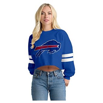 Women's Spirit Jersey Royal Buffalo Bills Oversized Cropped Stripe Long Sleeve T-Shirt