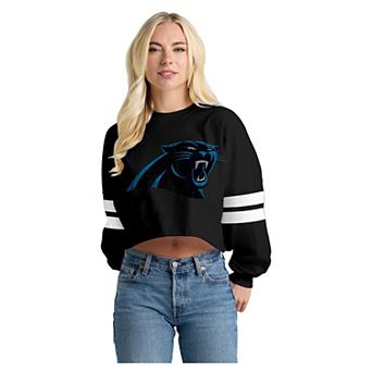 Women's Spirit Jersey Black Carolina Panthers Oversized Cropped Stripe Long Sleeve T-Shirt