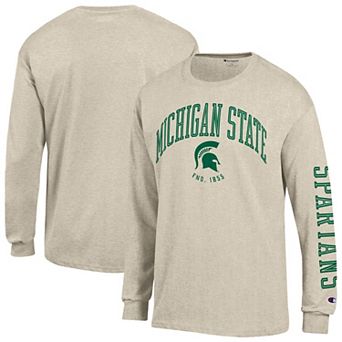 Men's Champion Heather Oatmeal Michigan State Spartans Neutral Arch Long-Sleeve T-Shirt