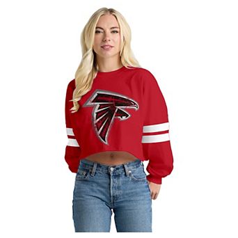 Women's Spirit Jersey Red Atlanta Falcons Oversized Cropped Stripe Long Sleeve T-Shirt