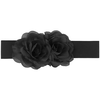 Women's Big Double-Flower Stretchy Belt, Elastic Wide Chunky Waistband Belts for Dress