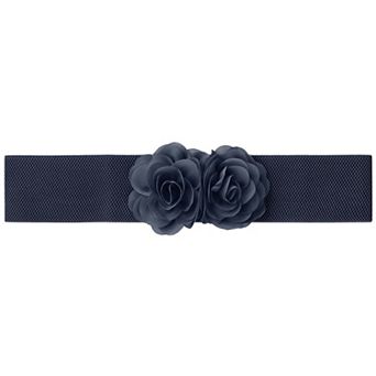 Women's Big Double-Flower Stretchy Belt, Elastic Wide Chunky Waistband Belts for Dress