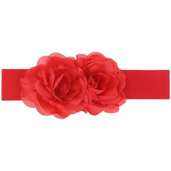 Women's Big Double-Flower Stretchy Belt, Elastic Wide Chunky Waistband Belts for Dress