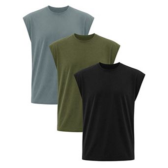 3 Packs Men's Workout Tank Top Loose Fit Muscle Gym Casual Summer Sleeveless T-Shirts