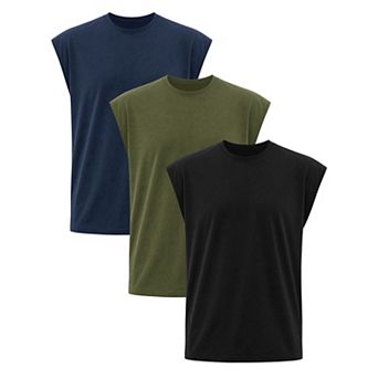 3 Packs Men's Workout Tank Top Loose Fit Muscle Gym Casual Summer Sleeveless T-Shirts