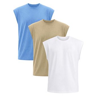 3 Packs Men's Workout Tank Top Loose Fit Muscle Gym Casual Summer Sleeveless T-Shirts