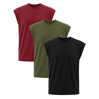 3 Packs Men's Workout Tank Top Loose Fit Muscle Gym Casual Summer Sleeveless T-Shirts