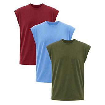 3 Packs Men's Workout Tank Top Loose Fit Muscle Gym Casual Summer Sleeveless T-Shirts