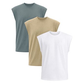 3 Packs Men's Workout Tank Top Loose Fit Muscle Gym Casual Summer Sleeveless T-Shirts