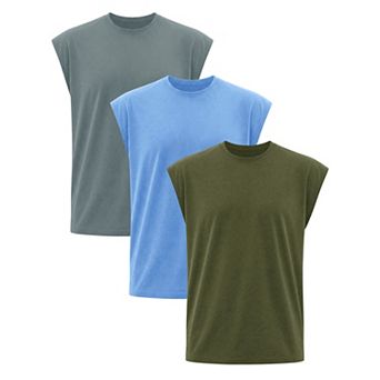 3 Packs Men's Workout Tank Top Loose Fit Muscle Gym Casual Summer Sleeveless T-Shirts