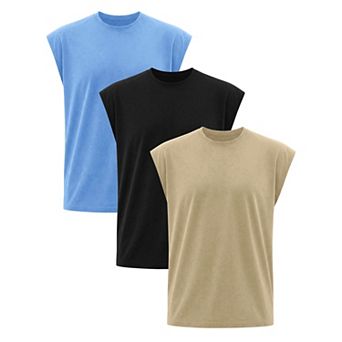 3 Packs Men's Workout Tank Top Loose Fit Muscle Gym Casual Summer Sleeveless T-Shirts