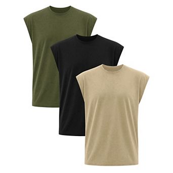 3 Packs Men's Workout Tank Top Loose Fit Muscle Gym Casual Summer Sleeveless T-Shirts