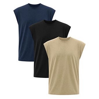 3 Packs Men's Workout Tank Top Loose Fit Muscle Gym Casual Summer Sleeveless T-Shirts