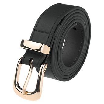 Women's Faux Leather Gold/Silver Buckle Belt, 0.9" Wide Casual Waist Belts for Jeans Pants Dresses