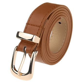 Women's Faux Leather Gold/Silver Buckle Belt, 0.9" Wide Casual Waist Belts for Jeans Pants Dresses