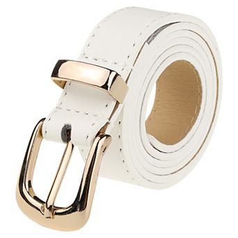 Women's Faux Leather Gold/Silver Buckle Belt, 0.9" Wide Casual Waist Belts for Jeans Pants Dresses