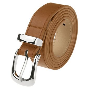 Women's Faux Leather Gold/Silver Buckle Belt, 0.9" Wide Casual Waist Belts for Jeans Pants Dresses