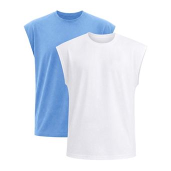 2 Packs Men's Workout Tank Top Loose Fit Muscle Gym Casual Summer Sleeveless T-Shirts