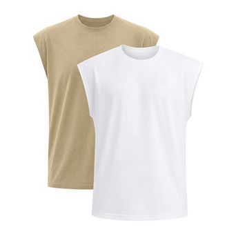 2 Packs Men's Workout Tank Top Loose Fit Muscle Gym Casual Summer Sleeveless T-Shirts