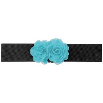 Women's Elastic Wide Waist Belt, Large Double-Flower Stretchy Corset Sweet Elegant Casual for Dress