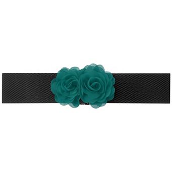 Women's Elastic Wide Waist Belt, Large Double-Flower Stretchy Corset Sweet Elegant Casual for Dress