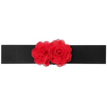 Women's Elastic Wide Waist Belt, Large Double-Flower Stretchy Corset Sweet Elegant Casual for Dress