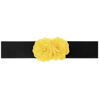 Women's Elastic Wide Waist Belt, Large Double-Flower Stretchy Corset Sweet Elegant Casual for Dress